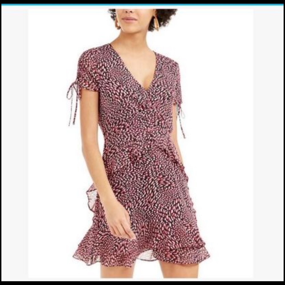 Bar III Pink Black Animal Print Ruffle Mini Dress Size 10 - Picture 3 of 13
